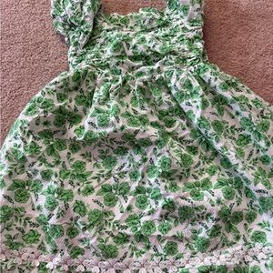 Joie girls Green Floral Dress with Lace Trim